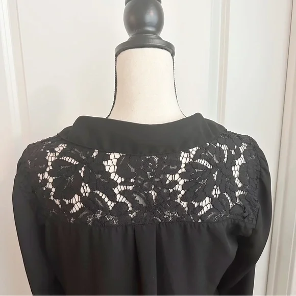 Roz&Ali Lace Black Llng Sleeve Button Up Blouse - Picture 6 of 7